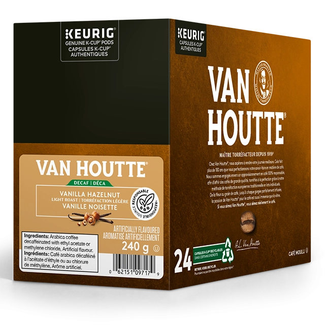 Van Houtte Vanilla Hazelnut Decaf box