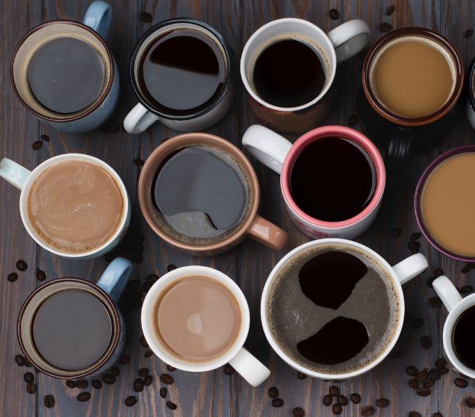 looking down on a bunch of coffee cups